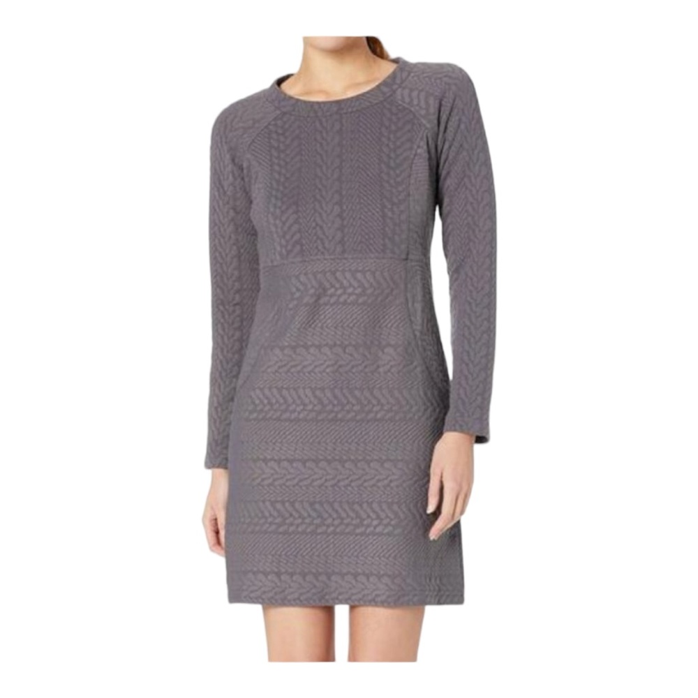 Prana Macee Dress -Dark Olive Heather Long Sleeve Textured Sweater Dress Small
